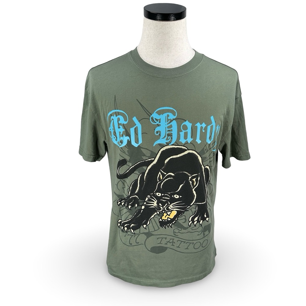 Ed Hardy Mens Olive Green Panther Tattoo Graphic T-Shirt Small EHM1101-2TJ
